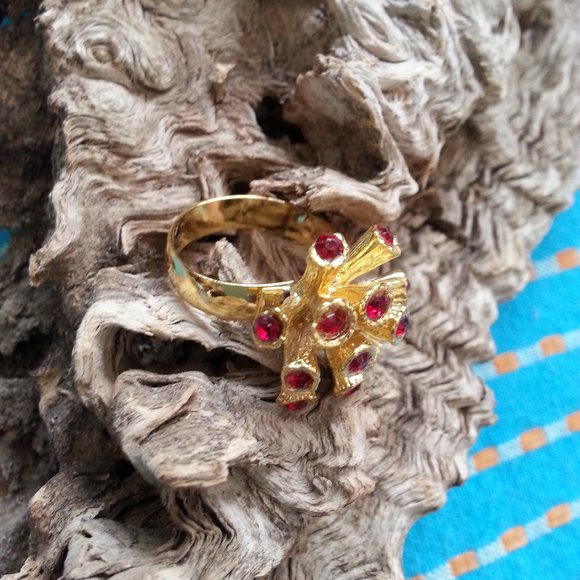 Vintage alien tubes & rhinestones adjustable ring - Picture 5 of 6